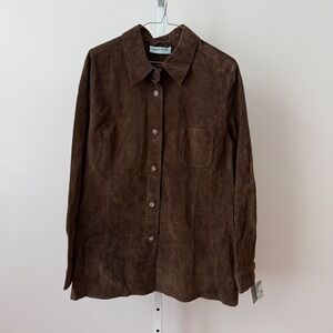 Marsh Landing sz L Womens Brown 100% Leather Suede Shirt Jacket Western Boho